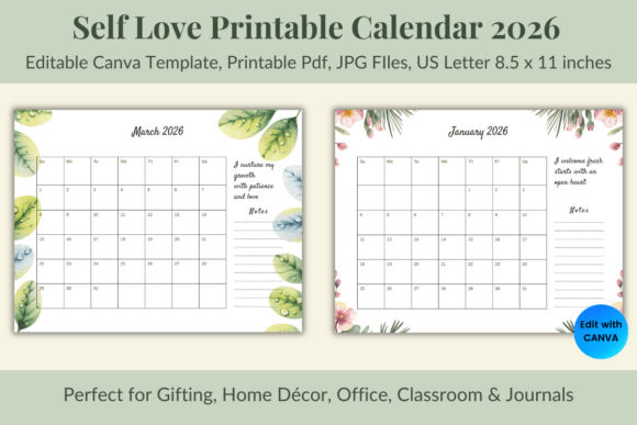 Download Self Love Printable Calendar 2026 Canva - Calendar 2026 Collection