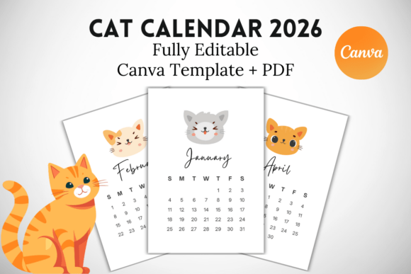 Download Cat Calendar 2026 Editable Canva - Calendar 2026 Collection