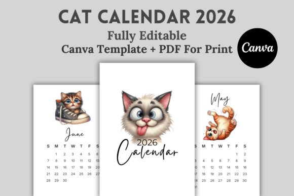 Download Funny Cat Calendar 2026 Editable Canva - Calendar 2026 Collection