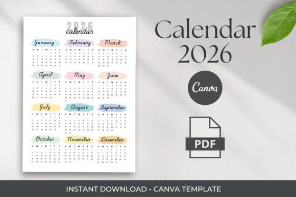 Download Calendar 2026 Canva Template One Page - Calendar 2026 Collection