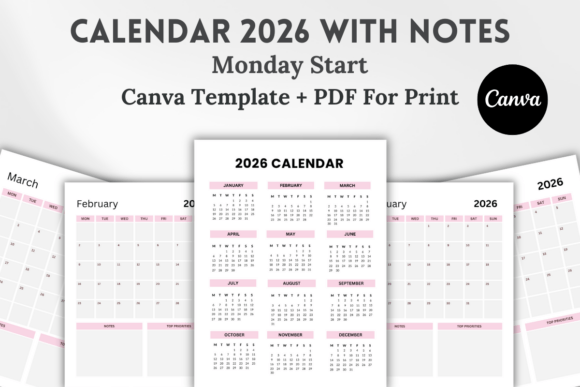 Download Monthly Calendar 2026 with Notes - Calendar 2026 Collection